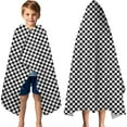 thumbnail image 3 of Black White Small Checkered Pattern Hooded Bath Towel，60"x35" for Ages 3 To 12 Kids, Quick Dry Lightweight Soft Microfiber Hood Beach Towel Cover Up for Kids, 3 of 7