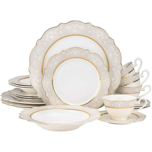 Royalty Porcelain 20pc 'Always' White Gold Dinnerware Set ...