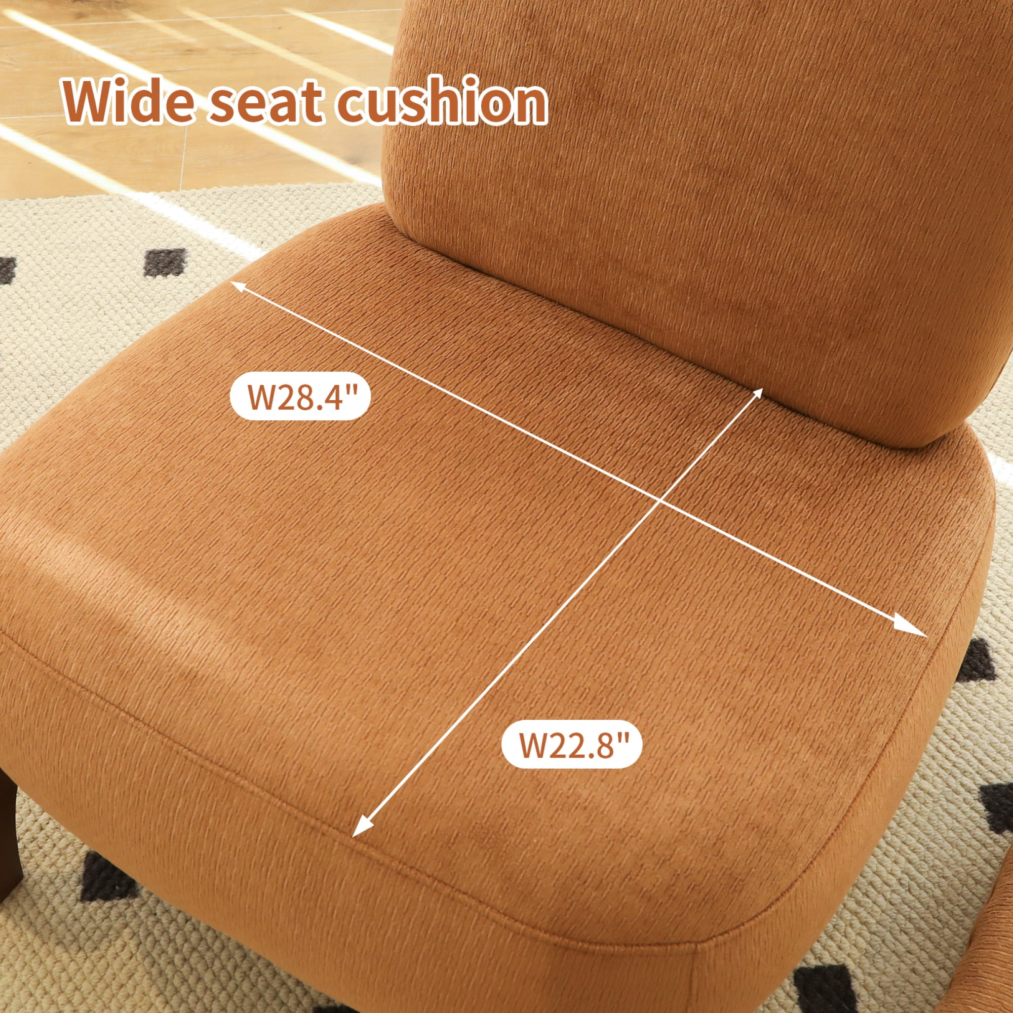 Leumius Accent Chair with Solid Wood Legs and Soft fabric Cushion, Cozy Bedroom Chair, Comfy Armless Reading Chair for Apartment Waiting Room Balcony Caramel