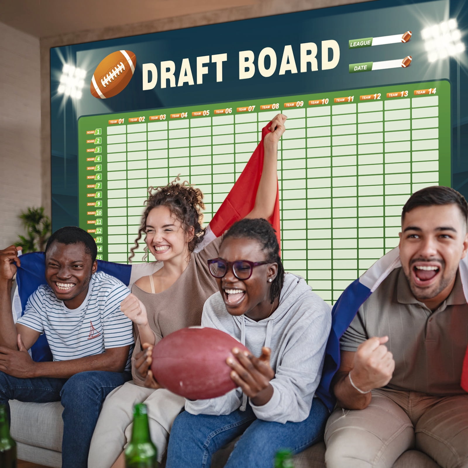 2026  Football Draft Board Kit -6 x 4 Feet -Up to 14 Teams & 660+ Player Stickers.