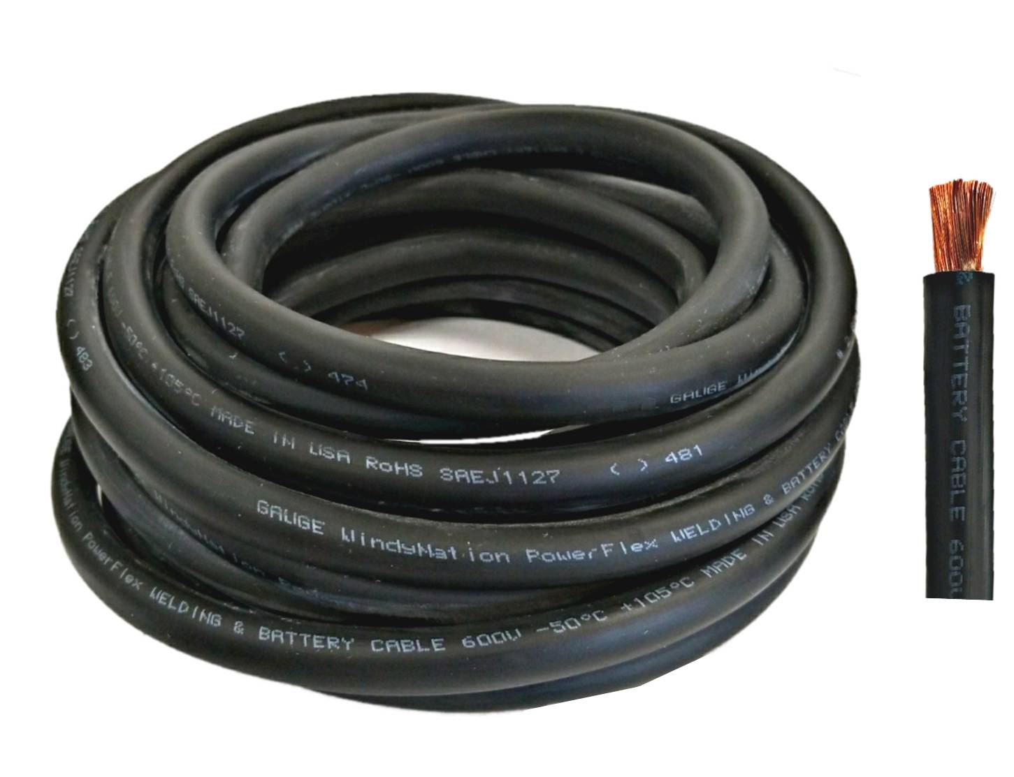 8 Gauge 20 Feet Black Pure Copper Flexible Welding Cable Wire