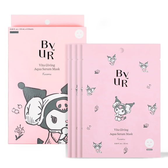 ByUR Vita Giving Sanrio Character Daily Aqua Serum Mask (4 Sheets) Hydrating Moisturizing Face Pore Care K-Beauty Skincare for Dark Spot, Hyperpigmentation, Brightening Skin Vegan - Kuromi K-Spa