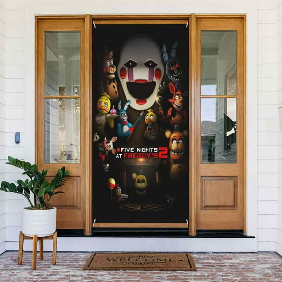 Door Cover Decorated Banner Five Nights At Freddy'S Holiday Party Indoor Outdoor Home Tapestry Decor 72.8 X 35.4 Inch