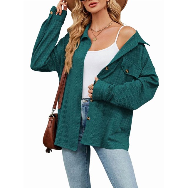 Blusas Informales de Larga Extragrandes con Botones y Cuello Halter para Mujer Azul Pavo Real M