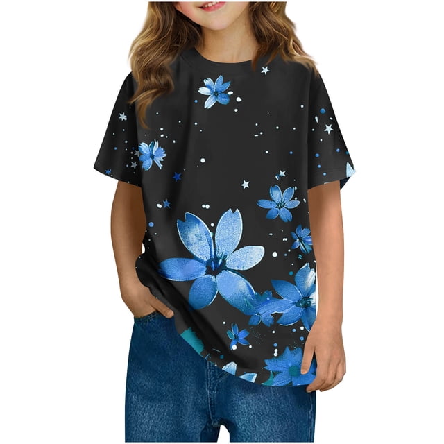 HVOBBTY T-shirt Décontracté à Manches Courtes pour Tout-Petits, T-shirt Imprimé Mode Col Rond Bleu, 9 Ans
