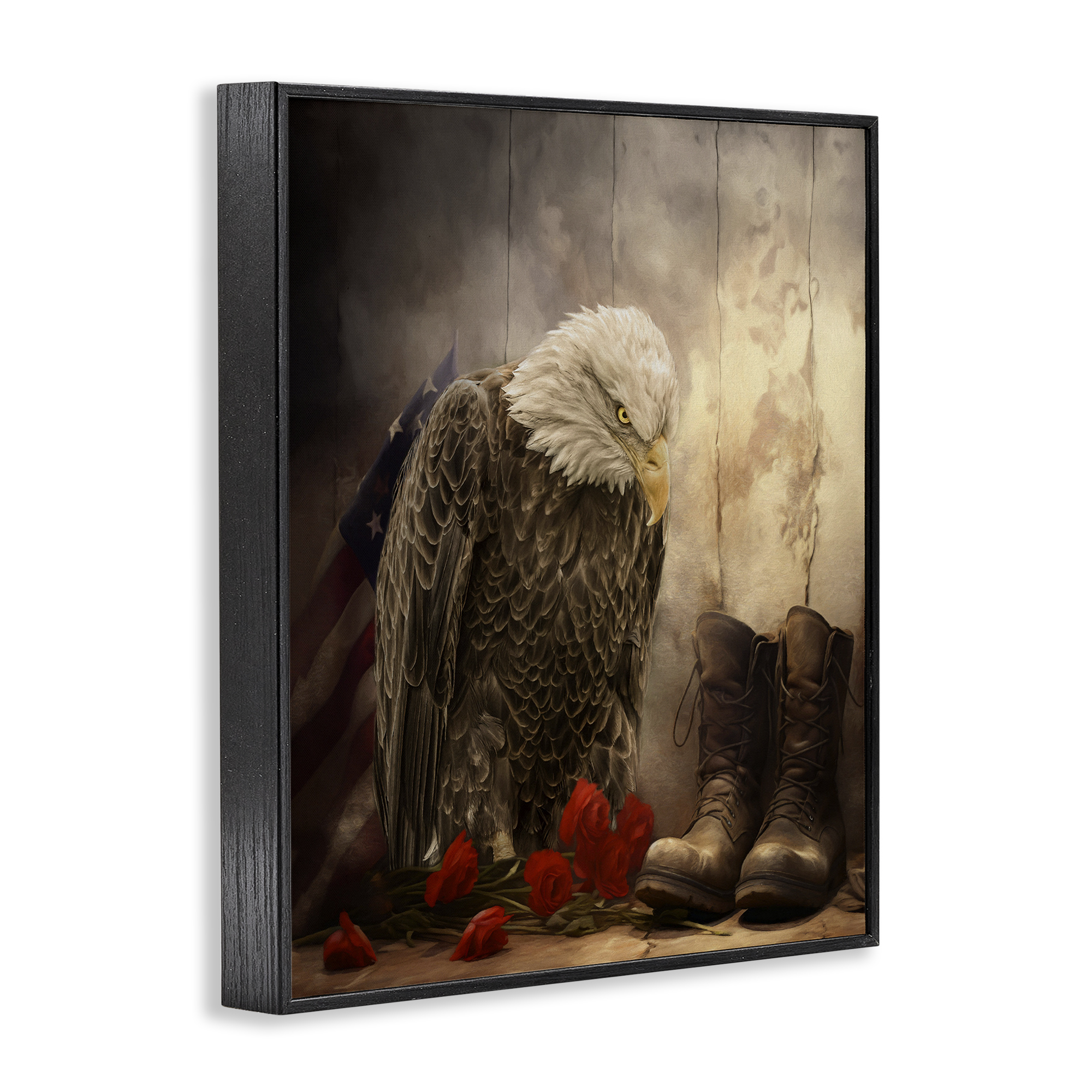 Stupell Industries Solemn Memory Eagle & Roses Black Framed Giclee Art design by Kelley Parker, 14 x 11