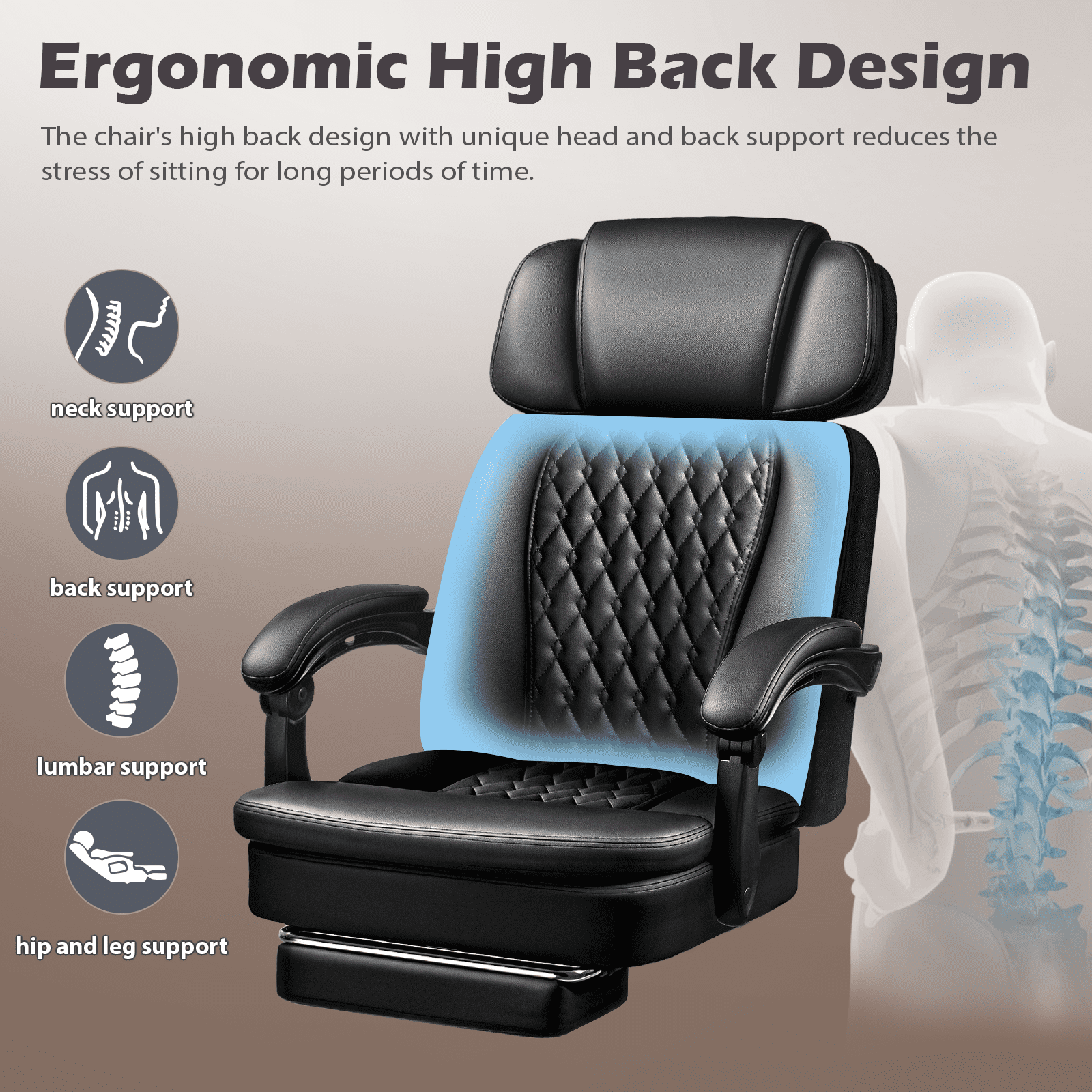 Waleaf Office Chair with Footrest, Ergonomic High Back Computer Desk Chair with Adjustable Headrest and Lumbar Support for Home Office