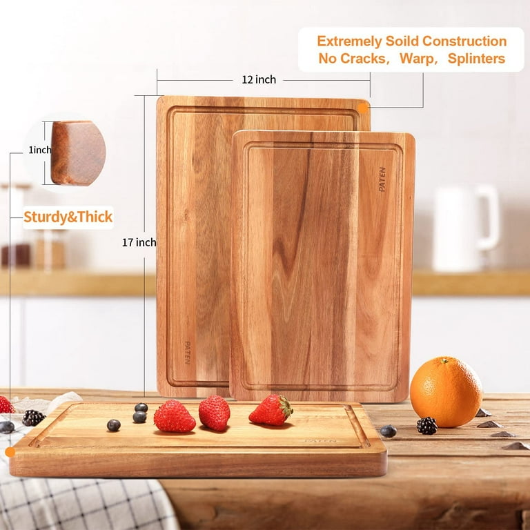 Wooden Cutting Boards for Kitchen with Juice Groove and Handles