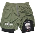 thumbnail image 4 of Pantalones cortos deportivos con estampado de Anime para hombre, Shorts deportivos informales para gimnasio, entrenamiento atlético, malla para correr, 2 en 1, 4 of 5