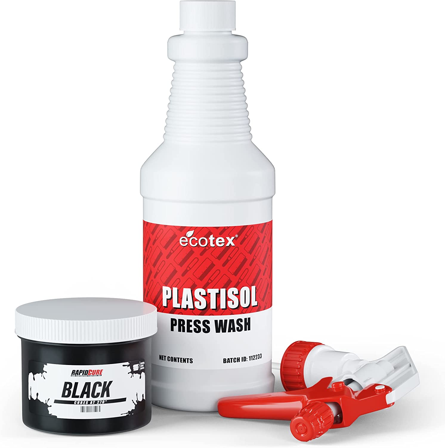 Rapid Cure Red Plastisol Ink and Ecotex Plastisol Press Wash Ink Cleaner for T Shirt and Fabric Screen Printing Pint, Size: Pint - 16 oz.