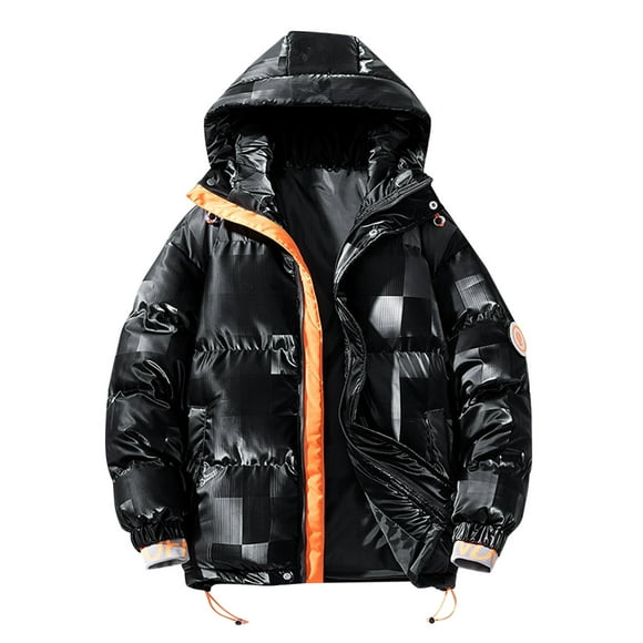 EHQJNJ Thermal Jacket for Men Winter Custom Winter Plus Cotton and Thick Down Jacket Loose Fashion Bright Face Hooded Jacket for Men Winter Coat Mens Down Men's Winter Jackets Outerwear with Hood