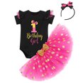 thumbnail image 3 of IBTOM CASTLE Toddler Girls 1st 2nd 3rd Birthday Outfit Princess Polka Dots Ruffle Tutu Skirt Mouse Headband Cake Smash Party Clothes Set 1 Year Black + Hot Pink, 3 of 8