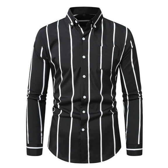 ZUKMRJPC Men's Button Down Shirts Casual Long Sleeve Slim Fit Lapel Striped Shirt Fall Classic Solid Color Tops with Pocket