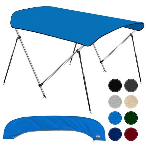 KNOX 2 Bow Bimini Tops for Boats, Boat Canopy Kit, 600D Canvas, Stainless Steel Bimini Top Hardware, Storage Boot, Fits Most Small Boats & Inflatable Boats, 63" L x 43" H x 39"-55" W (Pacific Blue)