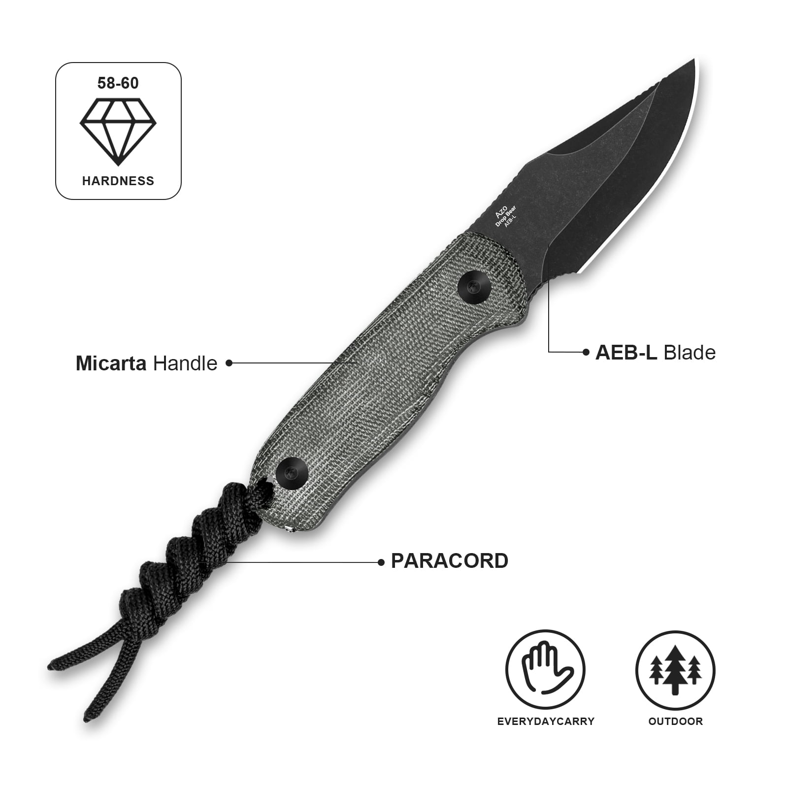 Kizer Fixed Blade Knife Drop Bear, 14C28N Steel Burlap Micarta Handle Pocket Tactical Knives, 1092A1