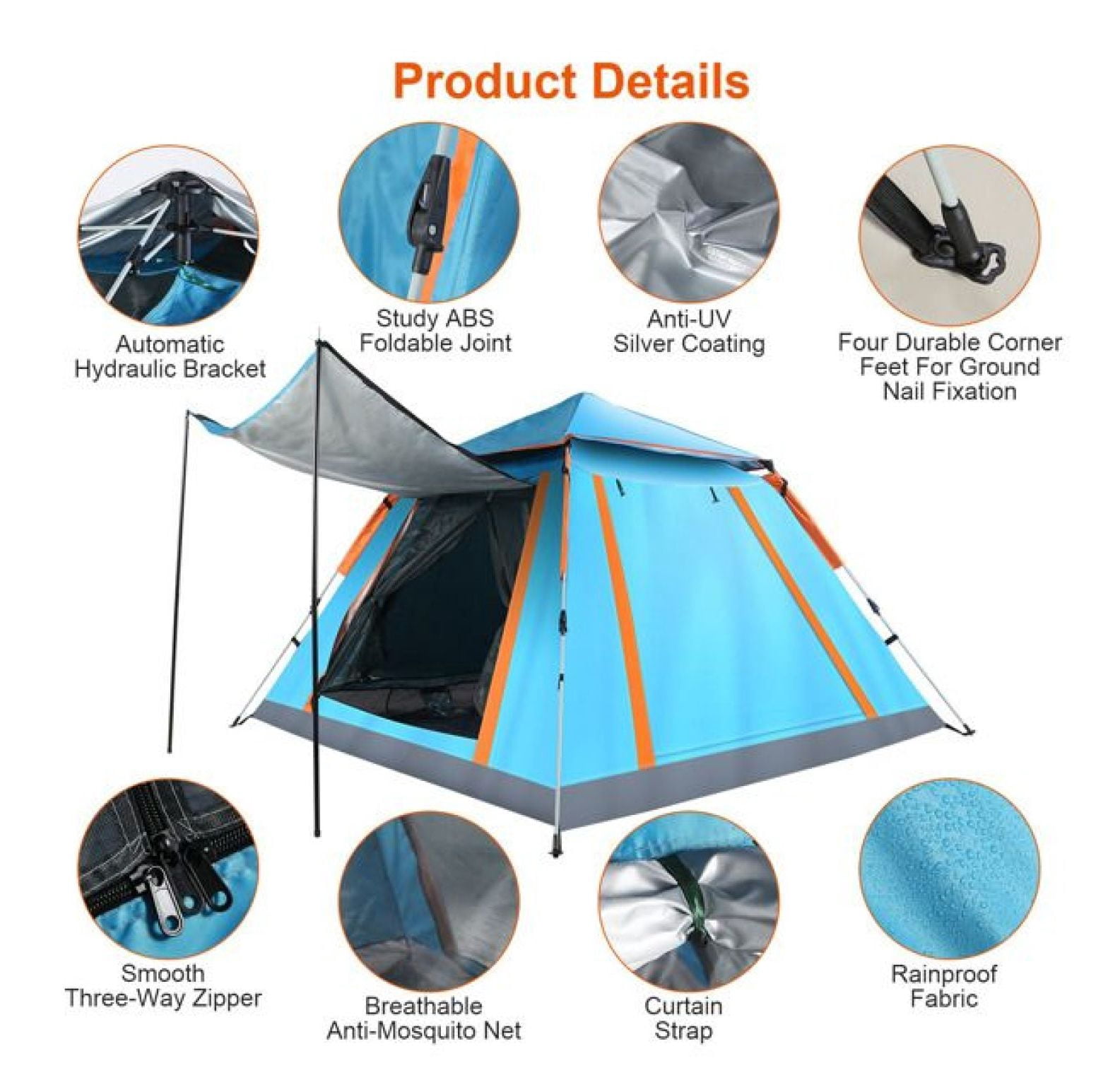 4-5 Person -Up Camping Tent, Setup Family Tent with 2 Mosquito Nets Windows, Portable for Hiking, Backpacking & Outdoor Adventures, Waterproof & Windproof--Blue