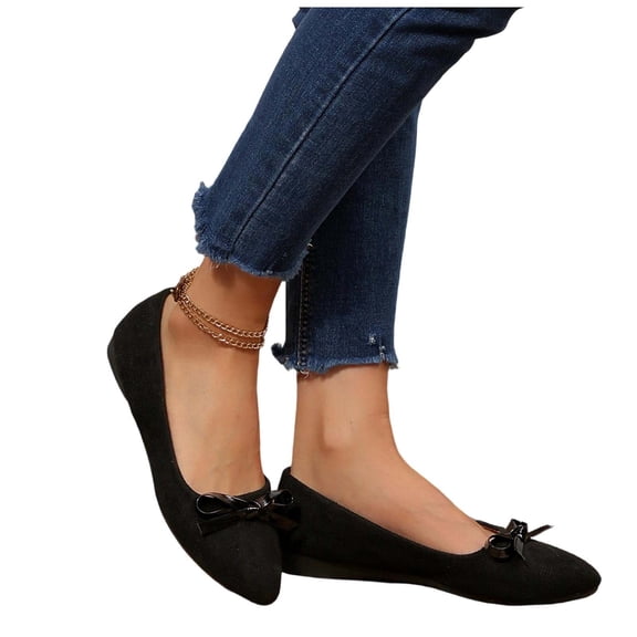 hoksml Women's Pointed Toe Bow Flats, Dress Shoes, Comfortable Slip-On Ballet Flats, Black Green