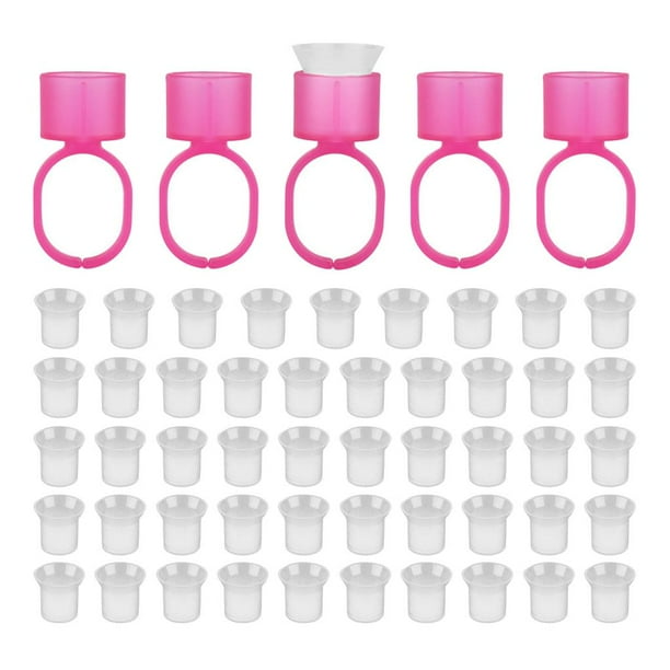 50 paquetes de tinta adhesiva pegamento s de esmalte de uñas tapas suministros de extensión de pestañas Blanco Sunnimix Anillo de soporte de tinta desechable