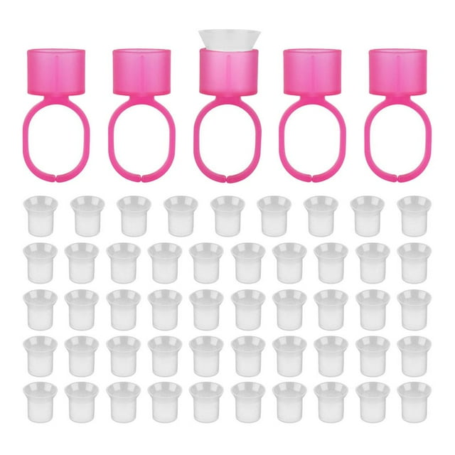 50x tinta desechable para de cejas, pegamento para pestañas, soporte para anillo, tapas, tazas con esponja Blanco jinwen Anillo de soporte de tinta desechable