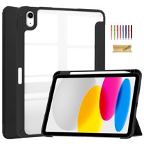 Dteck for iPad 10th Generation Case with Pencil Holder, Clear Back Cover Tri Fild Stand Magnetic Flip Folio Smart Case Auto Wake Sleep for New iPad 2022 10.9 inch, Black