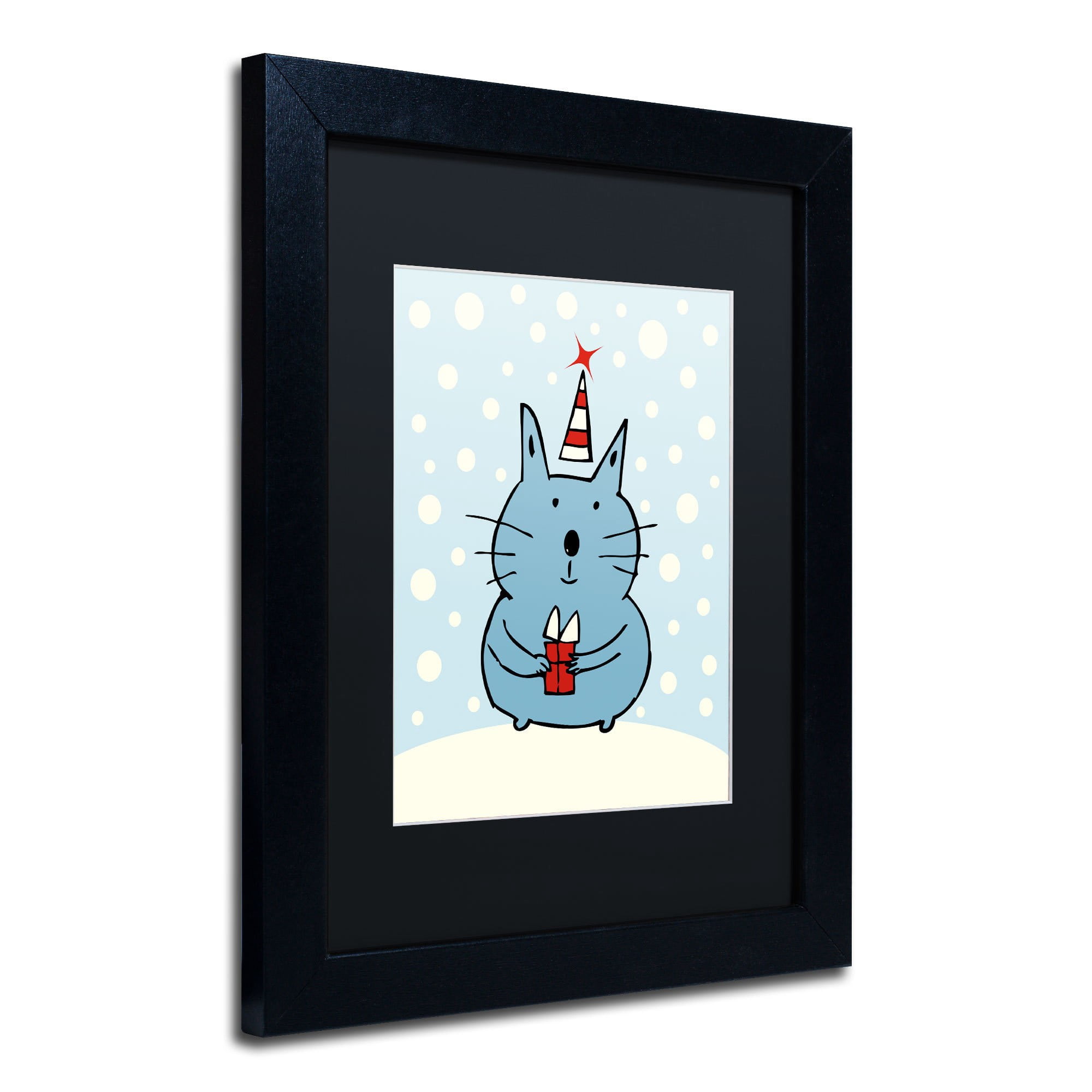 Trademark Fine Art "Christmas Snow Cat" Canvas Art by Carla Martell, Black Matte, Black Frame