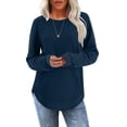 thumbnail image 6 of VISALY Women's Oversized Waffle Blouses Long Sleeve Crew Neck Pullover Tops Fashion Tunic Sweatshirts Loose Fit Dressy Casual Waffle Shirts Trendy Fall Outfit Basic Tee Shirts Dark Blue S, 6 of 7