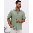 thumbnail image 4 of DARING DIVA Men's Plain Linen Short Sleeve Contrast Color Collar Shirts XL Light Green, 4 of 7