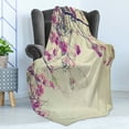 thumbnail image 4 of Nature Soft Flannel Fleece Throw Blanket, Floral Flowers Branches Sakura Blooms Cherry Blossoms Spring Time Photo, Cozy Plush for Indoor and Outdoor Use, 60" x 80", Cream Fuchsia Brown, by Ambesonne, 4 of 5