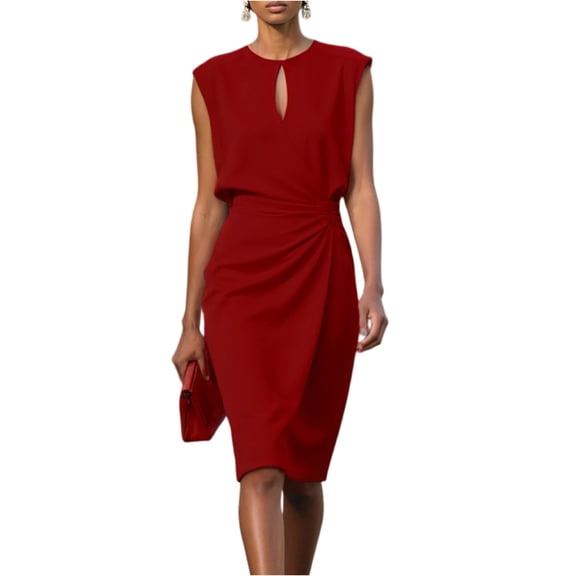 Women's Wear to Work Dresses Cap Sleeve Sheath Bodycon Midi Dress Ruched Business Hollow Out Office Pencil Dress