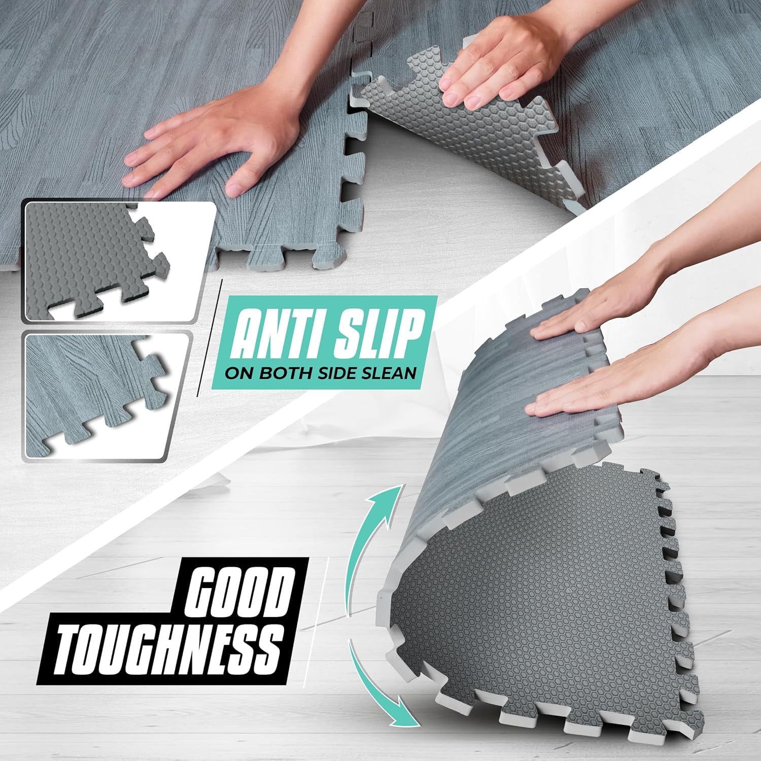 Yes4All 12 pcs Interlocking Exercise Foam Mats, Cover 48 SQFT, 7/16 inch, Carbon Color