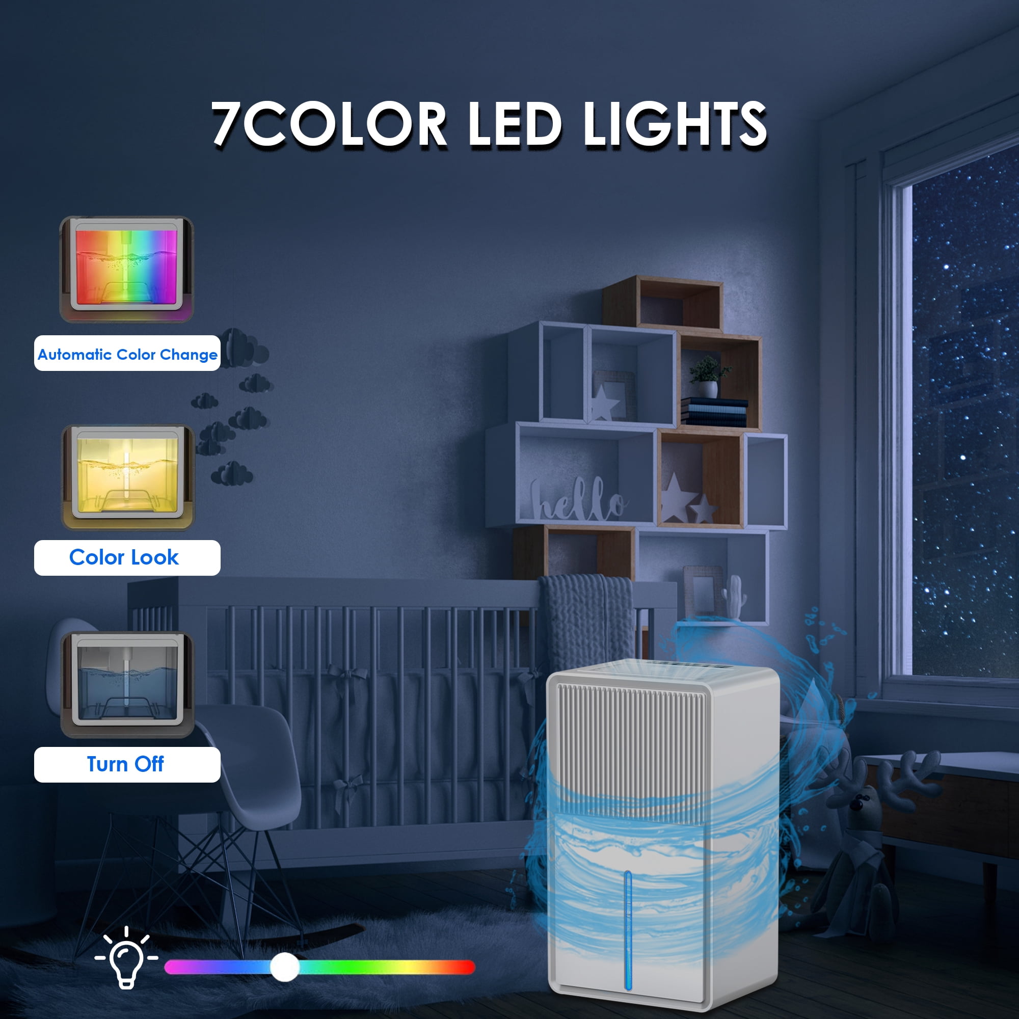 Dehumidifier, 101OZ Dehumidifiers for Room for Home (800 sq ft.), Quiet Dehumidifiers for Basement, Bathroom, Bedroom, Closet, RV, With 7 Colors LED, Auto Shut Off and Clothes Drying Function