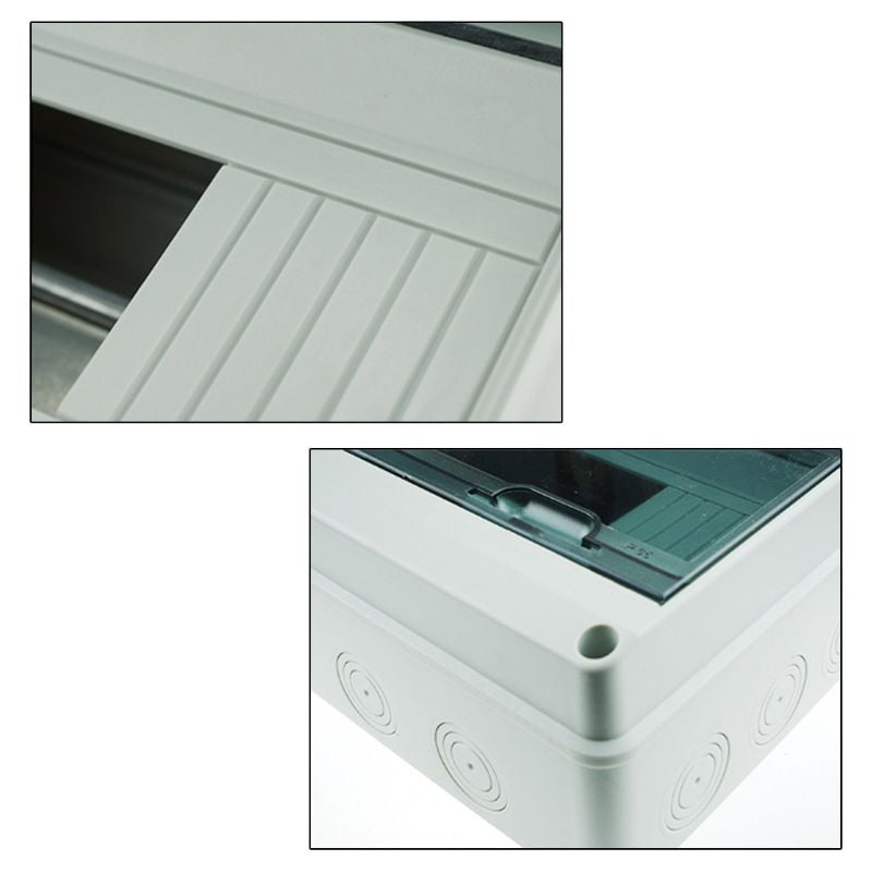 Outdoor Waterproof Distribution Box with DIN Rail, Transparent Cover ABS Waterproof Circuit Breaker Box IP65, Indoor and Outdoor Walls
