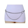 thumbnail image 2 of Women Belt Hip Waist Silver Metal Chain Link Side Circle Ring Charms M L XL, 2 of 9