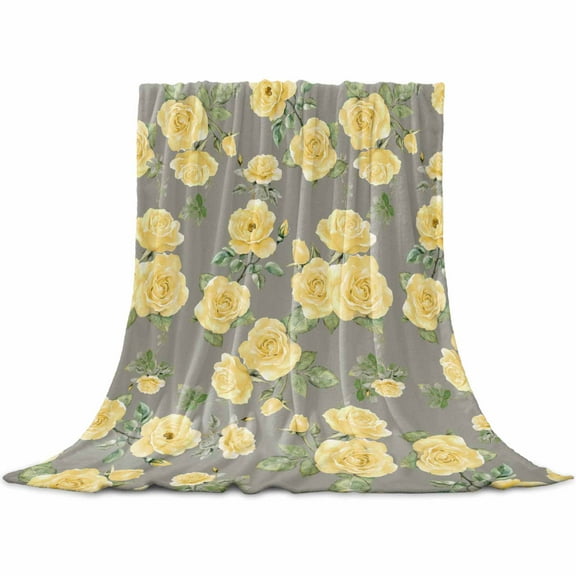 Yellow Floral Flannel Blanket for Bed, Farmhouse Garden Flowers Botanical Soft Cozy Warm Couch Throw Blanket, Lightweight Fluffy Plush Bedding Blankets for Sofa Decor All Season 40"x50"
