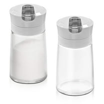 LELE LIFE 2Pcs Glass Sugar Dispenser with Auto Flip Pour Spout, Weighted Pourer Sugar Container, 8.5oz Sugar Bowl Shaker Jar Salt Dish Holder Coffee Bar Accessories, Gray