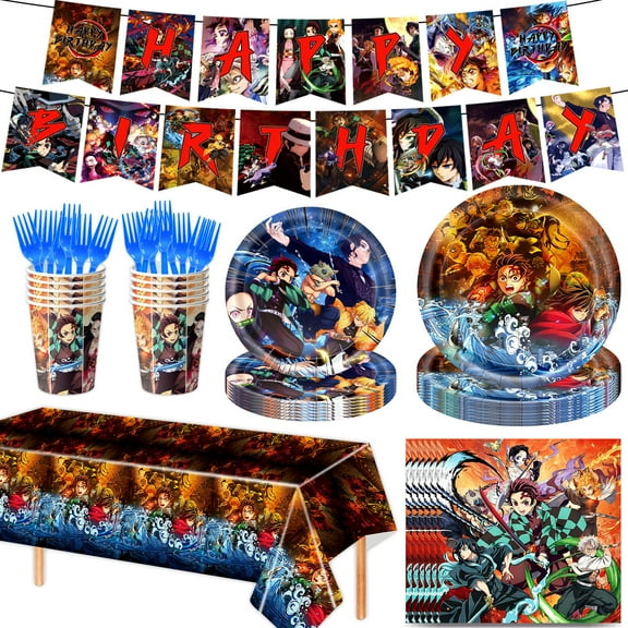 Demon Slayer theme anime birthday party supplies scene layout decorative paper plate paper cup paper towel interior