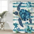 thumbnail image 5 of Blue Sea Turtle Shower Curtain, 48" x 72", Blue Floral Starfish Retro Striped Waterproof Bathroom Curtain Washable Shower Curtain Set with 12 Hooks, 5 of 6