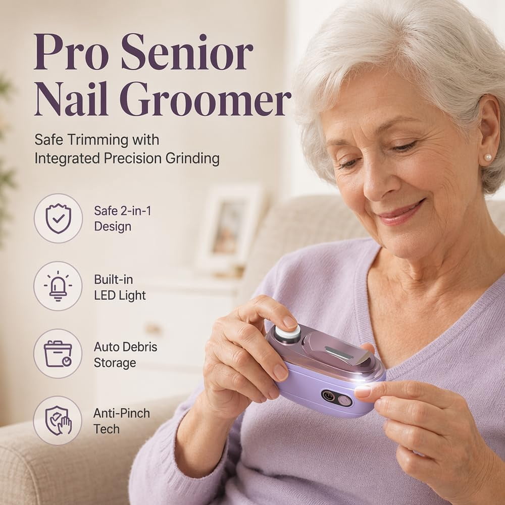 Madrid Wind Electric Nail Clipper, 2-in-1 Smart Electric Nail Clipper & Polisher – Anti-Pinch Safety & LED Light