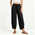 thumbnail image 6 of Karymi Jeans for Women Thick Cropped Sweatpants, Elastic Drawstring Waist Jogger Pants, Button Decor Irregular Split Hem Trousers with Side Pockets, 6 of 9