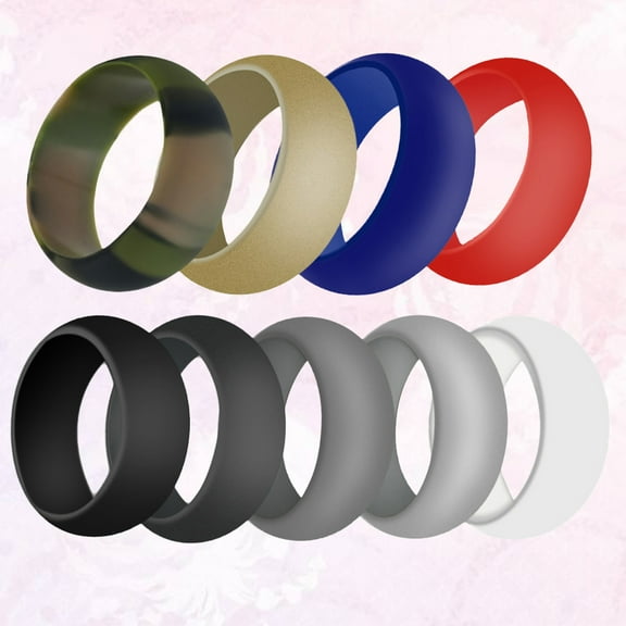 ROSENICE 9Pcs Silicone Wedding Rings for Women Simple Round Assorted Color Waterproof Flexible for Couples