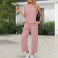 thumbnail image 4 of felwors Two Piece Sets for Women Casual Travel Vacation Outfits Summer Wide Leg Crop Pants Lounge Sets Pink, M, 4 of 7