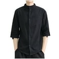 thumbnail image 2 of CLOISE Button up Shirt Men Dressy Short Sleeve Big and Tall Tops with Pockets Collared Casual Pullover Solid Color Summer Blouses Black, 2 of 5
