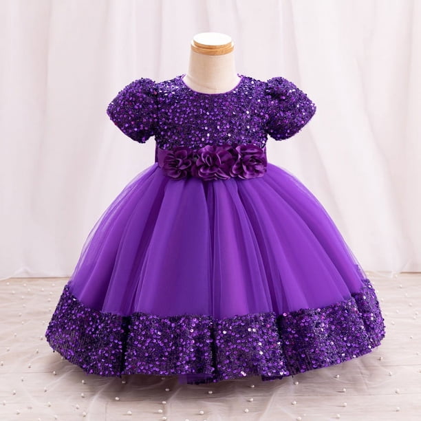 Vestido de niña, vestido de princesa, vestido infantil, manga corta, lentejuelas, falda abullonada, vestido infantil