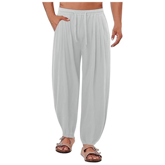 FINALGANG Mens Solid Color Casual Elastic Waist Beach Pants Loose Fit Comfortable Lightweight Sweatpants With Side Pocket For Daily Wear Gray XXXL