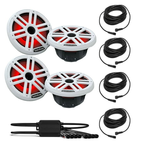 Rockford Fosgate 2 Pair M2-10H M2 Series 10 Horn Marine White & Stainless Grilles Included + (1) PMX-RGB Optix LIght Controller + (4) RGB-25 25 Extension Cable