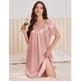 thumbnail image 4 of Ekouaer Satin Nightgowns for Women 2 Pack Silk Nightgown Pleated Loose Night Shirts Short Sleeve Sleep Shirts, 4 of 6