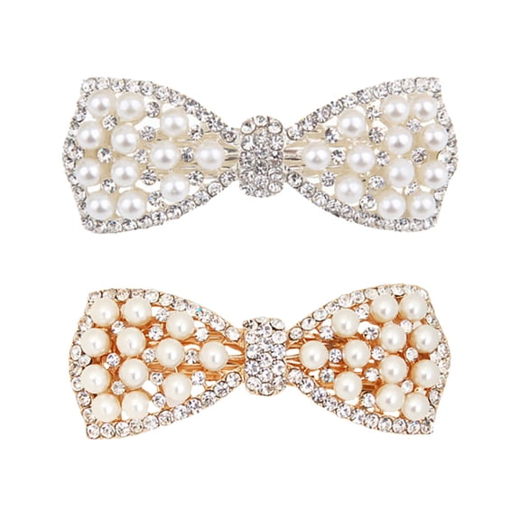 MEIBUTYUP Rhinestone Bow Hair Clips 2 Pieces Assorted Colors for Women and Girls Stylish Hair Accessories
