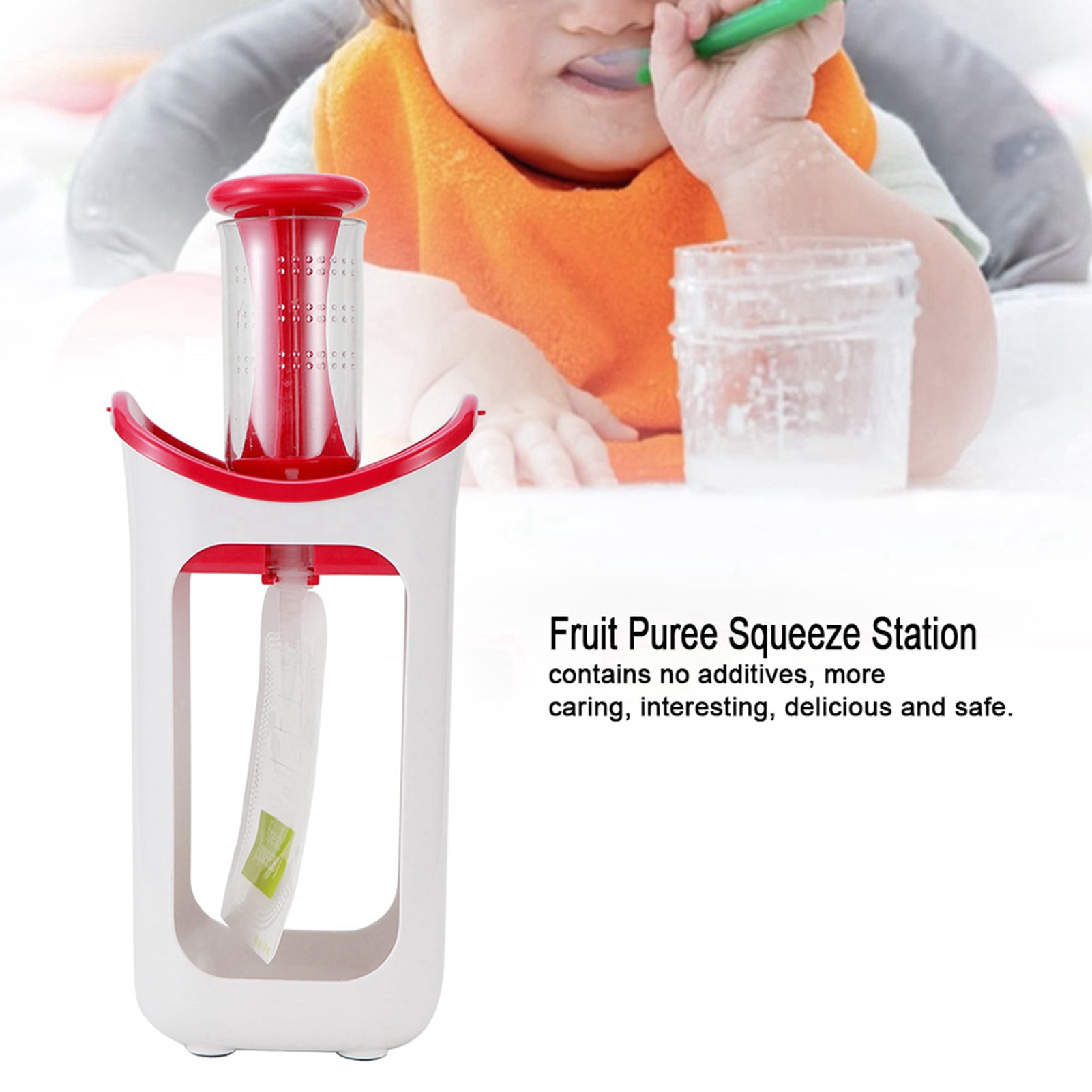 Pouch Filling Station,Fruit Puree Squeeze Station, Food Pouch Maker Squeeze Station Press & Store System Portable Children Fruit Puree Squeezer Food Pouches for Home Kitchen[Rose Red]