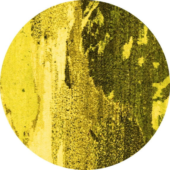 Ahgly Company Indoor Round Abstract Yellow Modern Area Rugs, 5' Round