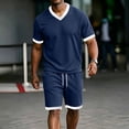thumbnail image 3 of Gytharion 2 Piece Summer Tracksuits for Men V Neck Short Sleeve Shirt with Drawstring Elastic Waist Shorts Sets Soild Color Athletic Outfits, 3 of 8
